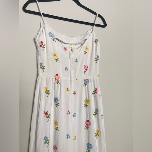 Vintage White Linen Floral Print Embroidered Midi Sun Dress Size Small - Picture 5 of 6